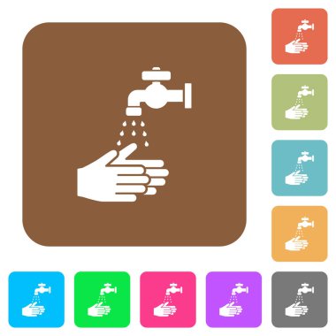 Yuvarlak kare canlı renk arka planlarda düz simgeleri elle yıkama.