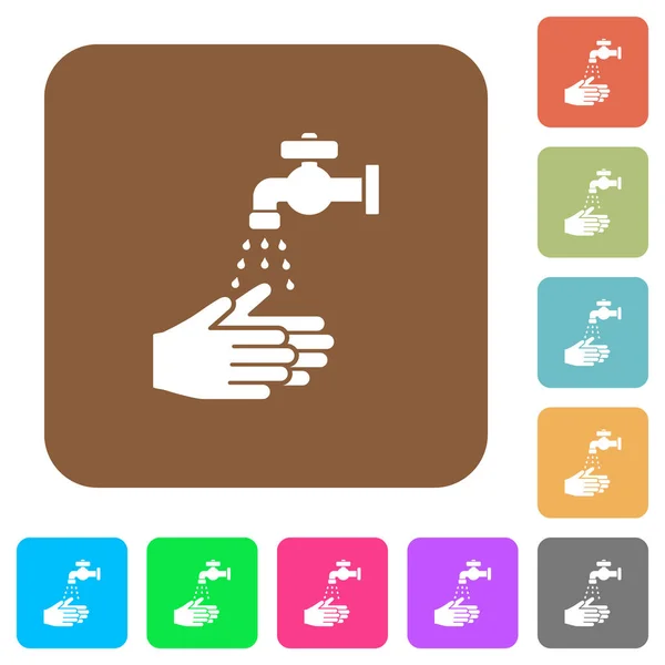 Handwäsche Flache Symbole Auf Abgerundeten Quadratischen Lebendigen Farbhintergründen — Stockvektor