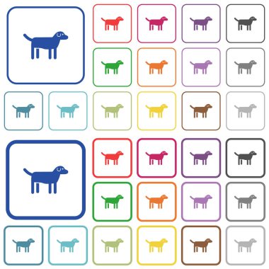 Yuvarlak kare çerçeveli köpek rengi düz simgeler. İnce ve kalın versiyonlar dahil.