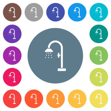 Yuvarlak renkli arka planda düz beyaz simgeler. 17 arkaplan renk varyasyonu dahil.