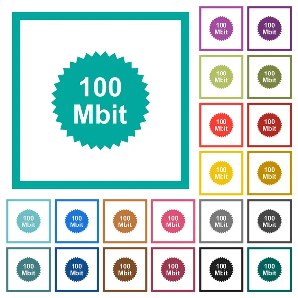 100 Mbit Garantie Sticker Platte Kleur Iconen Met Kwadrant Frames — Stockvector