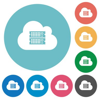 Yuvarlak renk arkaplan üzerinde düz beyaz simgeler sunar