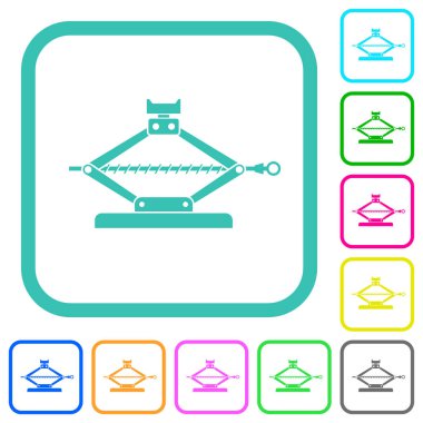 Beyaz arkaplanda eğri kenarlıklarda araba krikoyu renkli düz simgeler