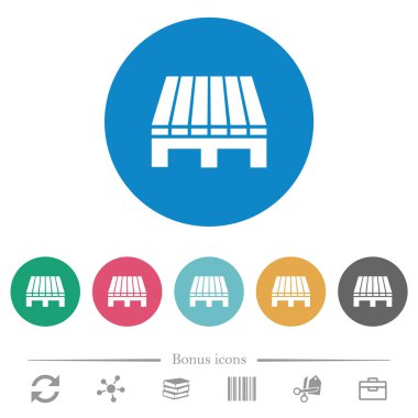 Yuvarlak renkli arka planlarda tek palet düz beyaz simgeler. 6 bonus simgesi dahil.