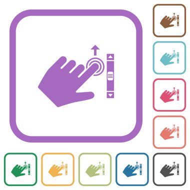 Sol elle hareket simgeleri yukarı kaydırın beyaz arkaplan üzerinde renkli yuvarlak kare çerçeveler