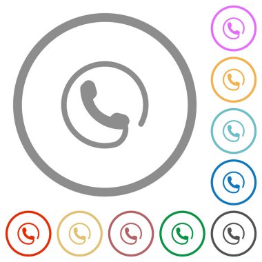 Beyaz arkaplan üzerinde yuvarlak hatlarda yardım hattı düz renk simgeleri