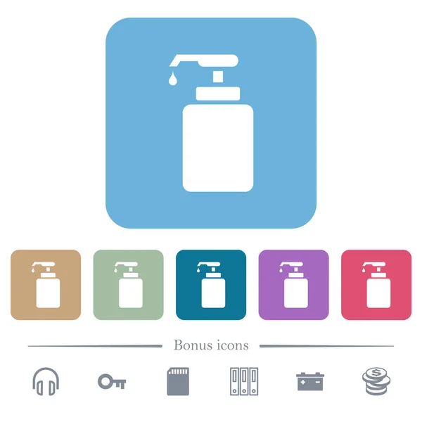 Flüssigseife Weiß Flache Symbole Auf Farblich Abgerundeten Quadratischen Hintergründen Bonussymbole — Stockvektor