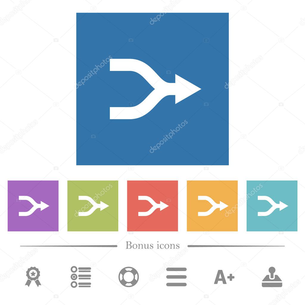 Merge arrows right flat white icons in square backgrounds. 6 bonus icons included.