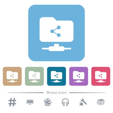 FTP renkli yuvarlak kare arkaplanlarda beyaz düz simgeleri paylaşır. 6 bonus simgesi dahil