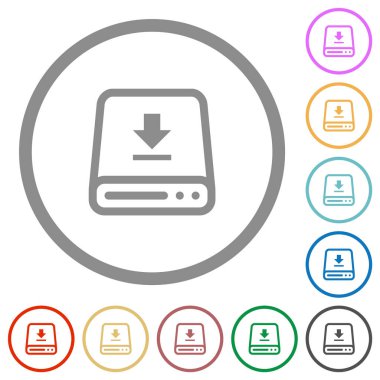 Sabit diskteki düz renk simgelerini beyaz arkaplanda yuvarlak çizgilerle indir