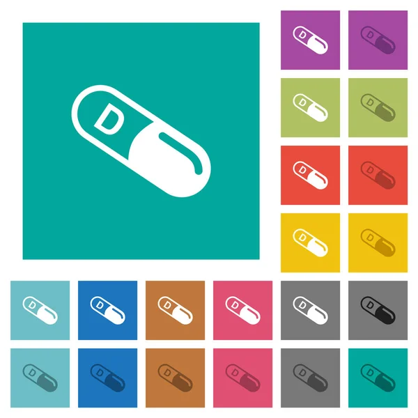 Vitamine Multi Icônes Plates Couleur Sur Des Fonds Carrés Unis — Image vectorielle