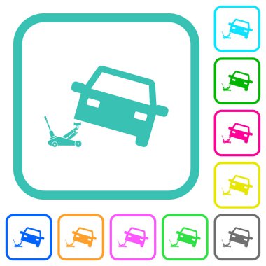 Beyaz arkaplanda eğimli sınırlarda araba onarımı renkli düz simgeler