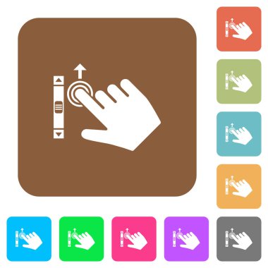 Sağ el, yuvarlak kare renkli arkaplanlarda jest düz simgeleri yukarı kaydırır.