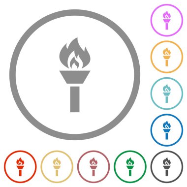 Beyaz arkaplanda yuvarlak çizgilerde düz renk simgelerini meşalele