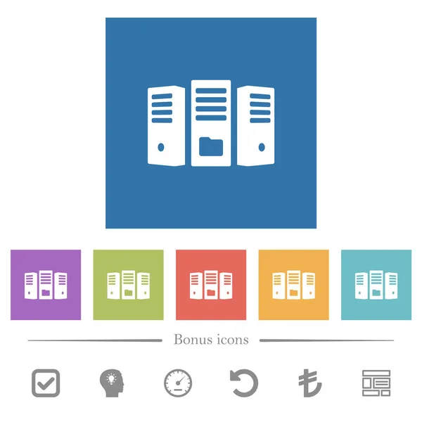 File Server Platte Witte Pictogrammen Vierkante Achtergronden Bonus Symbolen Opgenomen — Stockvector