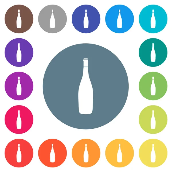 Botella Vino Iconos Blancos Planos Sobre Fondos Color Redondo Variaciones — Archivo Imágenes Vectoriales