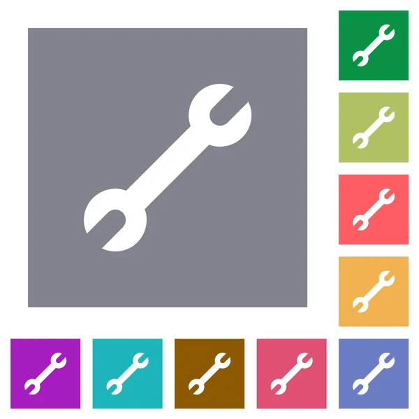 Single Wrench Flat Icons Simple Color Square Backgrounds — Stock Vector