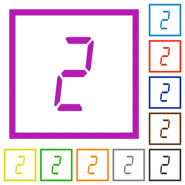 Digitale Nummer Zwei Von Sieben Segmenttypen Flache Farbsymbole Quadratischen Rahmen — Stockvektor