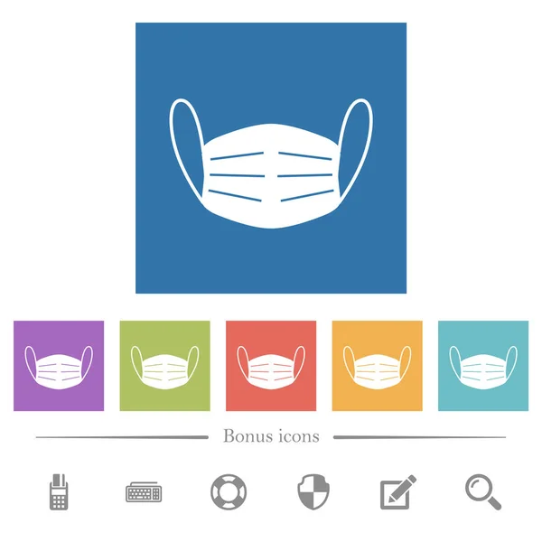 医療面マスク正方形の背景にフラットホワイトアイコン ボーナスアイコン6種 — ストックベクタ