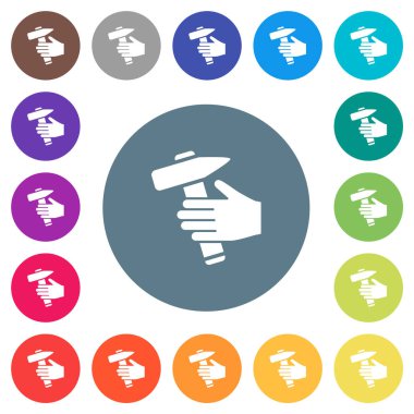 Elde çekiç, düz beyaz simgeler, yuvarlak renkli arkaplanlar. 17 arkaplan renk varyasyonu dahil.