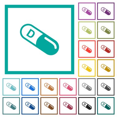 Beyaz arkaplanda çeyrek çerçeveli D vitamini düz renk simgeleri