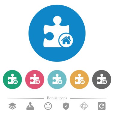 Yuvarlak renk arkaplanındaki öntanımlı düz beyaz simgeler. 6 bonus simgesi dahil.