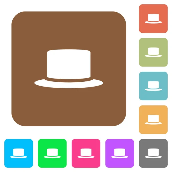 Silk Hat Flat Icons Rounded Square Vivid Color Backgrounds — Stock Vector