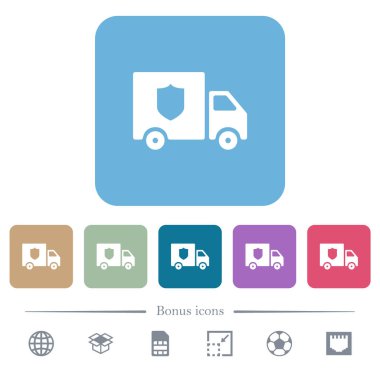 Para teslimatçısı beyaz simgeler renkli yuvarlak kare arka planlarda. 6 bonus simgesi dahil