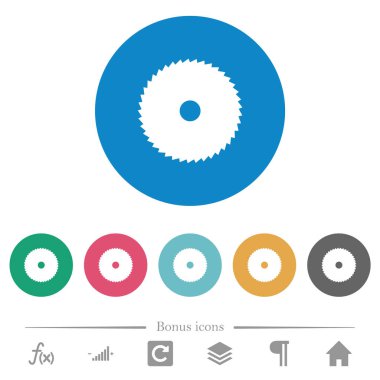 Yuvarlak renkli arka planlarda düz beyaz simgeler. 6 bonus simgesi dahil.