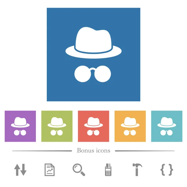 Incognito Avec Des Lunettes Plates Icônes Blanches Dans Des Milieux — Image vectorielle