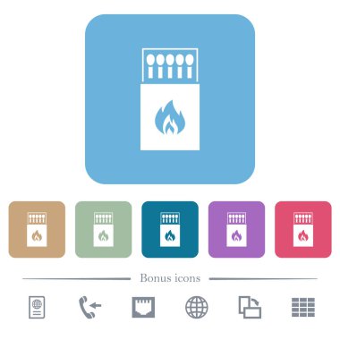 Renkli yuvarlak kare arka planlarda beyaz düz simgeler. 6 bonus simgesi dahil