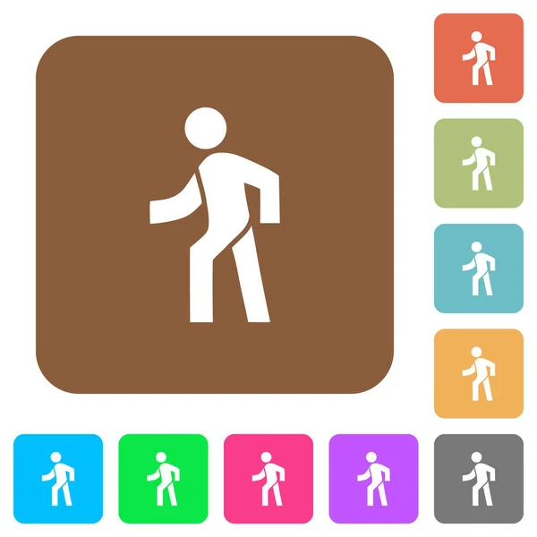 Hombre Caminando Iconos Planos Izquierdos Sobre Fondos Cuadrados Redondeados Colores — Vector de stock