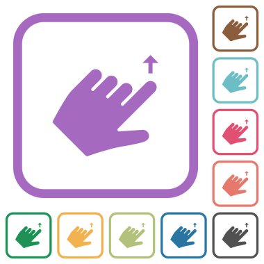 Sol el, beyaz arkaplanda renkli yuvarlak kare çerçeveler halinde basit simgeleri yukarı taşı