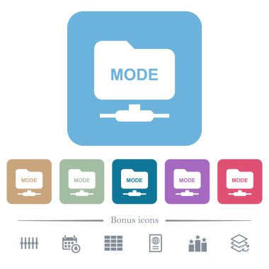 FTP aktarım modu beyaz düz simgeleri renkli yuvarlak kare arkaplanlar üzerinde ayarlayın. 6 bonus simgesi dahil