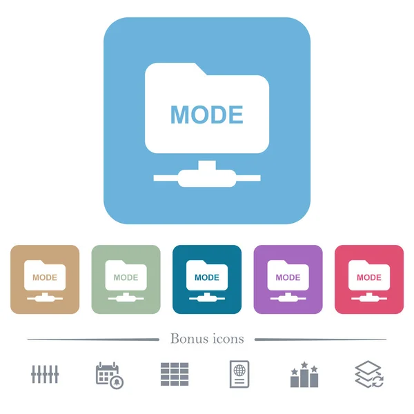 Встановіть Режим Ftp Перенесення Білих Плоских Піктограм Кольоровому Закругленому Квадратному — стоковий вектор