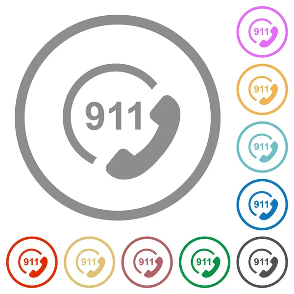 Chiamata Emergenza 911 Icone Colori Piatte Contorni Rotondi Sfondo Bianco — Vettoriale Stock