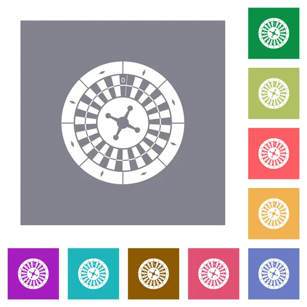 シンプルな色の正方形の背景にルーレットホイールフラットアイコン — ストックベクタ