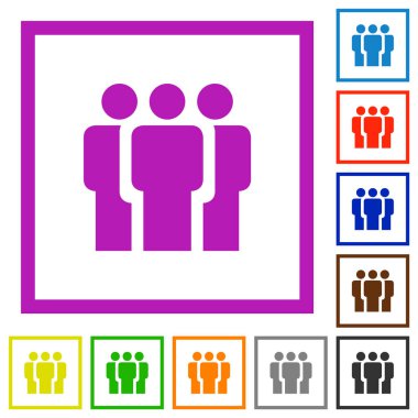 Beyaz arkaplanda kare çerçeveli takım düz renk simgeleri