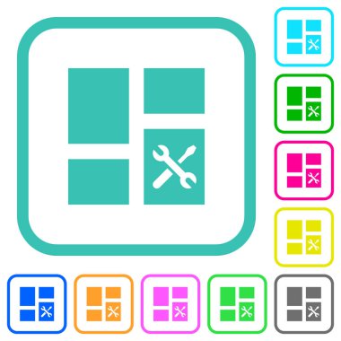 Beyaz arkaplan üzerindeki eğri kenarlıklarda gösterge paneli araçları canlı renkli düz simgeler