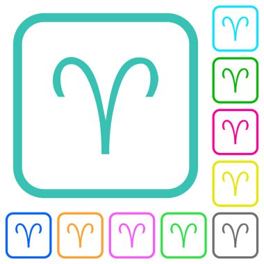 Koç burcu sembolü beyaz zemin üzerinde eğri kenarlı düz renkli simgeler