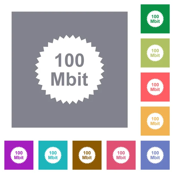 100 Mbit Garantie Sticker Platte Pictogrammen Eenvoudige Kleur Vierkante Achtergronden — Stockvector
