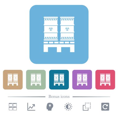 Biyolojik tehlike içeren palet beyaz düz simgeler renkli yuvarlak kare arka planlar. 6 bonus simgesi dahil