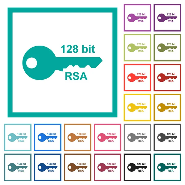 Cryptage Rsa 128 Bits Icônes Couleur Plates Avec Cadres Quadrants — Image vectorielle