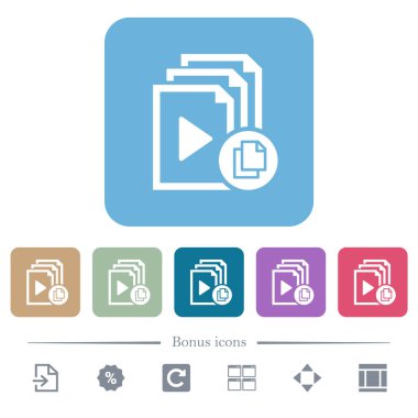 Renkli yuvarlak kare arkaplan üzerine beyaz düz simgeleri kopyala. 6 bonus simgesi dahil