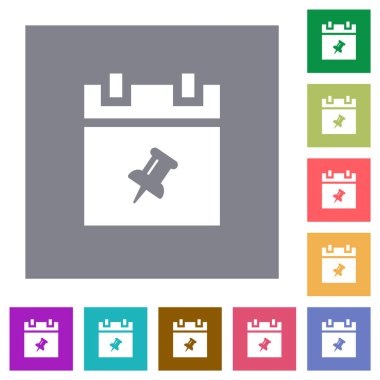 Basit renk kare arkaplan üzerindeki düz öge simgelerini iğnele