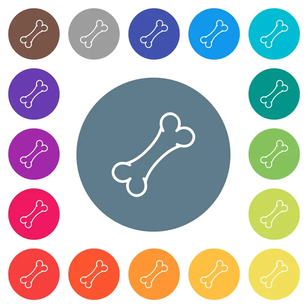 Single bone flat white icons on round color backgrounds. 17 background color variations are included.