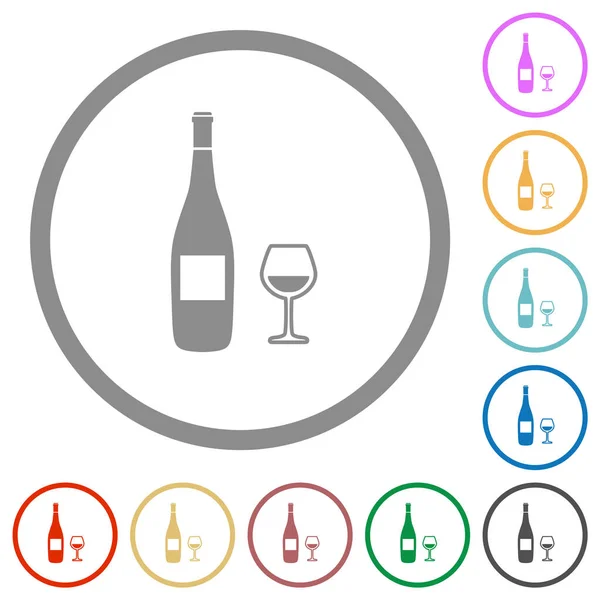 Μπουκαλάκι Κρασιού Και Γυάλινα Επίπεδα Εικονίδια Χρώμα Στρογγυλό Περιγράμματα Λευκό — Διανυσματικό Αρχείο