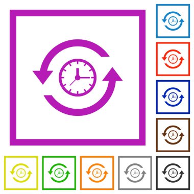 Beyaz arkaplanda kare çerçeveler halinde tarih düz renk simgeleri