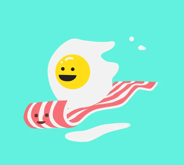 微笑的早餐。两个煎的鸡蛋和培根。可爱的卡通 vecto — 图库矢量图片