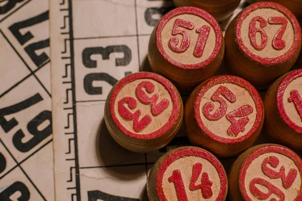 Tabletop old lotto game with wooden elements.